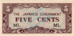 Banknote Malaysia , 5 Cent Schein -Japanese Government- ND 1942 in unc - kfr