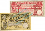 Coblenz , Notgeld Set mit 2 Scheinen in kfr. Tieste 1165.60.25-26 , Rheinland 1920 Verkehrsausgabe