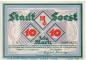 Preview: Banknote Soest , 10 Mark Schein in kfr. Müller 4330.1.b , 11.11.1922 , Westfalen Großnotgeld