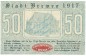 Bremen , Notgeld 50 Pfennig Schein unc-kfr. Ti.0895.055.05 NDS 1917 Verkehrsausgabe -4244-