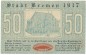 Bremen , Notgeld 50 Pfennig Schein unc-kfr. Ti.0895.055.10 NDS 1917 Verkehrsausgabe -4245-