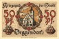 Deggendorf , Notgeld 50 Pfennig Schein unc-kfr. Ti.1315.25.02 , Bayern 1918 Verkehrsausgabe