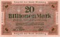 Preview: Duisburg , Banknote 20 Billionen Mark Schein unc-kfr. Keller 1179.r , Rheinland 1923 Inflation