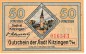 Preview: Kitzingen , Notgeld 50 Pfennig Schein in kfr. Tieste 3510.05.85 , Bayern 1920 Verkehrsausgabe