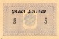 Lennep , Banknote 5 Mark Schein unc-kfr. Geiger 315.05.b , Rheinland 1918 Grossnotgeld