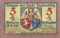 Preview: Leobschütz , Notgeld 5 Pfennig Schein unc-kfr. Ti.4020.05.20 , Schlesien o.D. Verkehrsausgabe