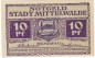 Preview: Mittelwalde , Notgeld 10 Pfennig Schein unc-kfr. Ti.4585.095.01 , SLN o.D. Verkehrsausgabe -4187-