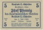 Preview: Neustadt , Notgeld 5 Pfennig Schein unc-kfr. Ti.4960.15.10 , OSL 1919 Verkehrsausgabe -4163-