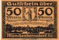 Preview: Notgeld Gemeinde Münchenbernsdorf 911.1 , 50 Pfennig Schein Nr 1 in kfr. von 1921 , Thüringen Seriennotgeld