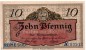Preview: Notgeld Luckau , 10 Pfennig Schein in kfr. Tieste 4225.05.30 , von 1917 , Brandenburg Verkehrsausgabe