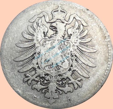 Preview: 1 Mark Kursmünze -kl. Adler- 1874 C -deutsches Kaiserreich- s J.9 -0909-