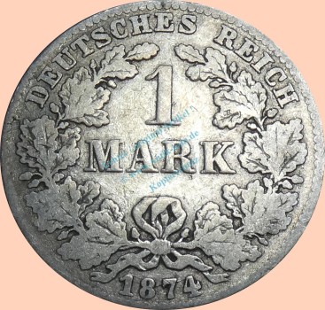 1 Mark Kursmünze -kl. Adler- 1874 C -deutsches Kaiserreich- s J.9 -0909-