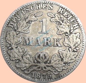 1 Mark Kursmünze -kl. Adler- 1875 C -deutsches Kaiserreich- s J.9 -0912-