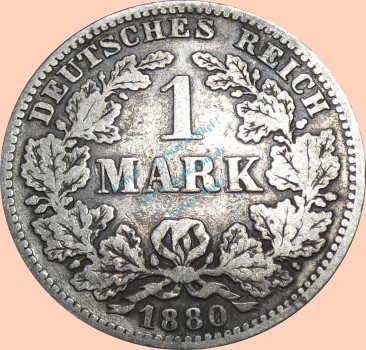 1 Mark Kursmünze -kl. Adler- 1880 E -deutsches Kaiserreich- s J.9 -0910-