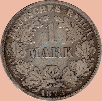 1 Mark Kursmünze deutsches Kaiserreich 1873 B -kleiner Adler- s J.9 -0952-