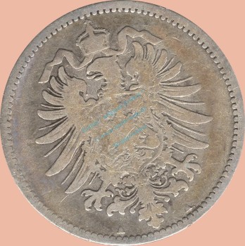 Preview: 1 Mark Kursmünze deutsches Kaiserreich 1875 A -kleiner Adler- s-ss- J.9 -0942-