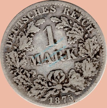 1 Mark Kursmünze deutsches Kaiserreich 1875 B -kleiner Adler- s J.9 -0945-