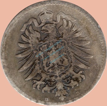 Preview: 1 Mark Kursmünze deutsches Kaiserreich 1875 D -kleiner Adler- s-ss J.9 -0943-