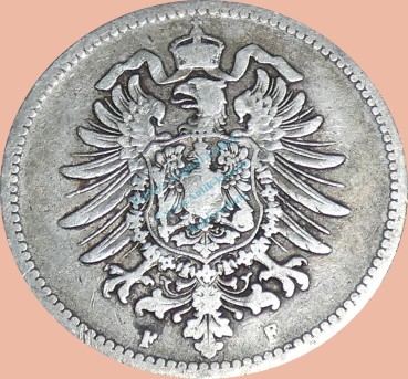 Preview: 1 Mark Kursmünze deutsches Kaiserreich 1875 F -kleiner Adler- s-ss J.9 -0820-