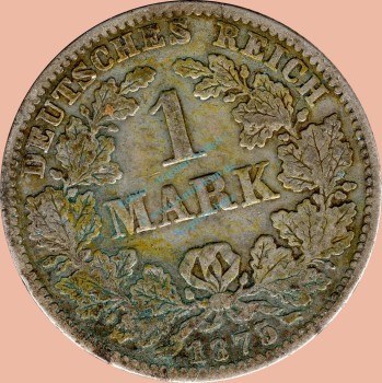 1 Mark Kursmünze deutsches Kaiserreich 1875 G -kleiner Adler- s-ss- J.9 -0950-