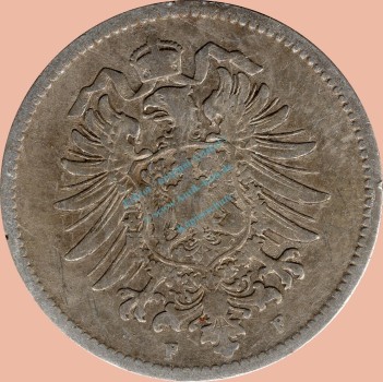 Preview: 1 Mark Kursmünze deutsches Kaiserreich 1876 F -kleiner Adler- s-ss J.9 -0949-