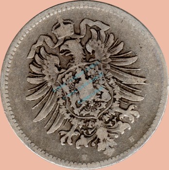 Preview: 1 Mark Kursmünze deutsches Kaiserreich 1876 H -kleiner Adler- s-ss J.9 -0944-