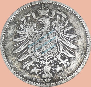 Preview: 1 Mark Kursmünze deutsches Kaiserreich 1882 A -kleiner Adler- s-ss. J.9 -0956-