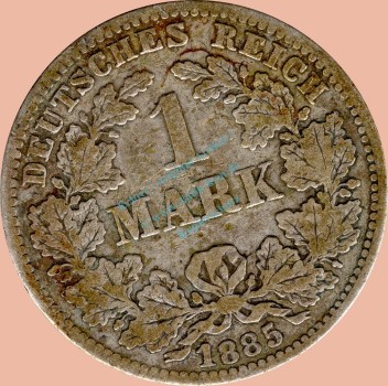 1 Mark Kursmünze deutsches Kaiserreich 1885 G -kleiner Adler- s-ss J.9 -0948-
