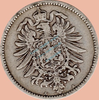 Preview: 1 Mark Kursmünze deutsches Kaiserreich 1886 A -kleiner Adler- s-ss J.9 -0946-