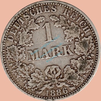 1 Mark Kursmünze deutsches Kaiserreich 1886 A -kleiner Adler- s-ss J.9 -0946-