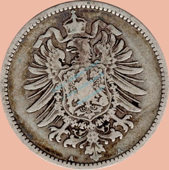 Preview: 1 Mark Kursmünze deutsches Kaiserreich 1887 A -kleiner Adler- s-ss- J.9 -0951-