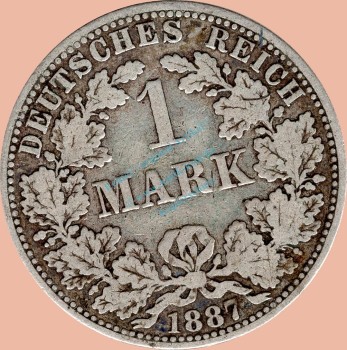 1 Mark Kursmünze deutsches Kaiserreich 1887 A -kleiner Adler- s-ss- J.9 -0951-