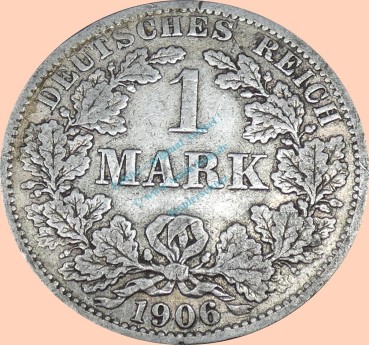 1 Mark Münze -gr. Adler- 1906 A -deutsches Kaiserreich- s-ss J.17 -0922-