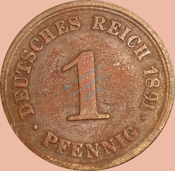 1 Pfennig Münze 1891 D -Deutsches Kaiserreich- s-ss J.10 -0985-