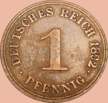 1 Pfennig Münze 1892 G -Deutsches Kaiserreich- ss-vz J.10 -0988-