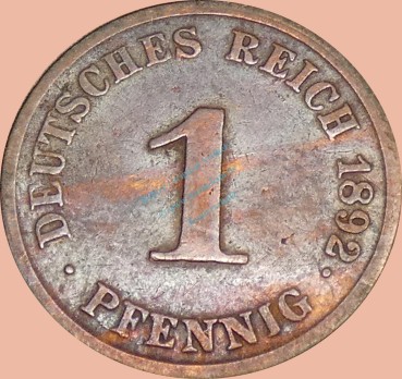 1 Pfennig Münze 1892 J -Deutsches Kaiserreich- ss J.10 -0987-