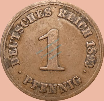 1 Pfennig Münze 1893 F -Deutsches Kaiserreich- ss J.10 -0991-