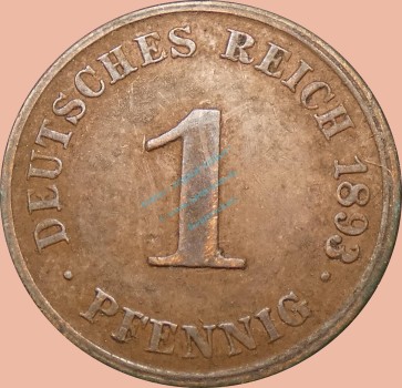 1 Pfennig Münze 1893 j -Deutsches Kaiserreich- s-ss J.10 -0993-
