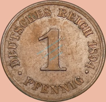 1 Pfennig Münze 1894 j -Deutsches Kaiserreich- ss-vz J.10 -0994-