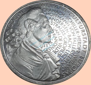 10 D-Mark Münze -250. Jahrestag - Geb. Göthe- 1992 F -BRD- ss-vz. J.473 -0937-