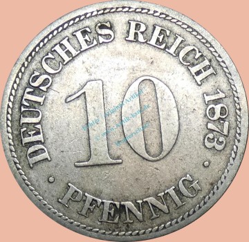 10 Pfennig Münze Deutsches Kaiserreich 1873 A -kl.Adler- ss J.4 -0963-