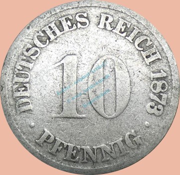 10 Pfennig Münze Deutsches Kaiserreich 1873 C -kl.Adler- s- J.4 -0965-