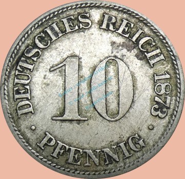 10 Pfennig Münze Deutsches Kaiserreich 1873 D -kl.Adler- ss-ss J.4 -0966-