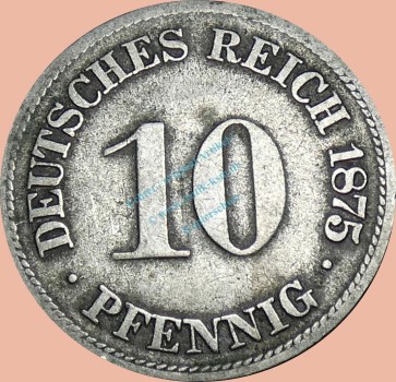 10 Pfennig Münze Deutsches Kaiserreich 1875 H -kl.Adler- s J.4 -0970-