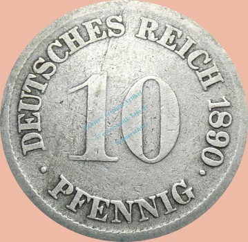 10 Pfennig Münze Deutsches Kaiserreich 1890 F -gr.Adler- s J.13 -0973-