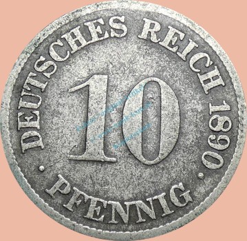 10 Pfennig Münze Deutsches Kaiserreich 1890 G -gr.Adler- s J.13 -0972-