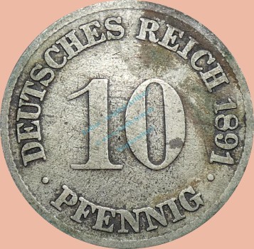 10 Pfennig Münze Deutsches Kaiserreich 1891 G -gr.Adler- s J.13 -0974-