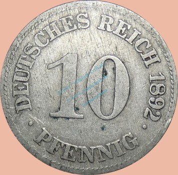 10 Pfennig Münze Deutsches Kaiserreich 1892 E -gr.Adler- s-ss- J.13 -0975-