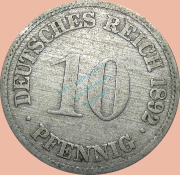 10 Pfennig Münze Deutsches Kaiserreich 1892 F -gr.Adler- s-ss J.13 -0976-