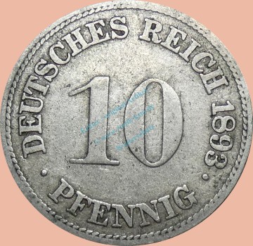 10 Pfennig Münze Deutsches Kaiserreich 1893 F -gr.Adler- s-ss J.13 -0977-